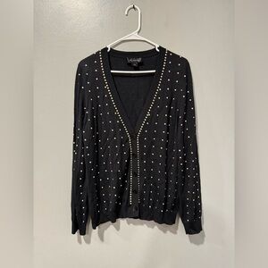 St. John Studded Button Down Lightweight Cardigan and Tank in Black Size Medium